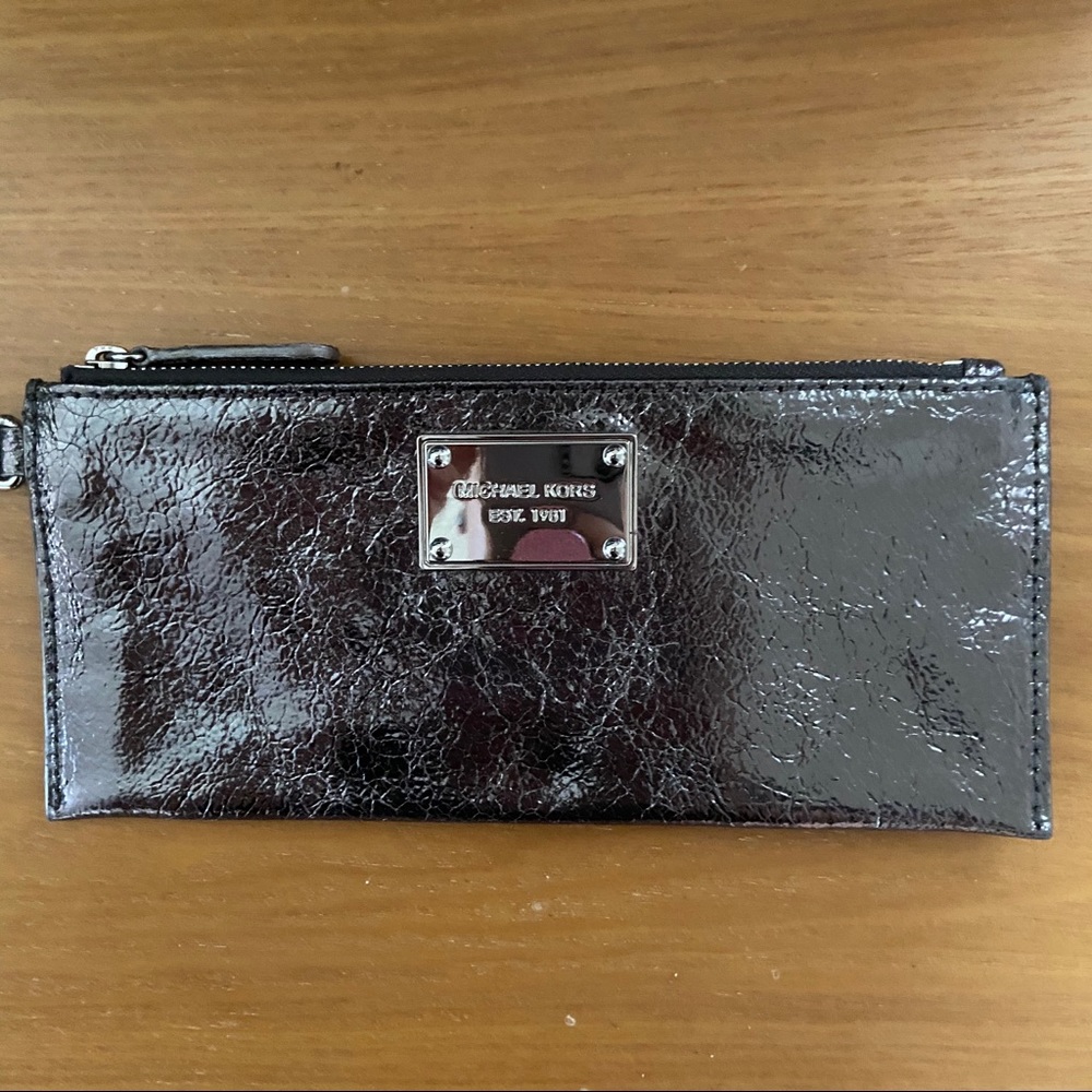 Michael Kors Gunmetal Metallic Zip Wristlet